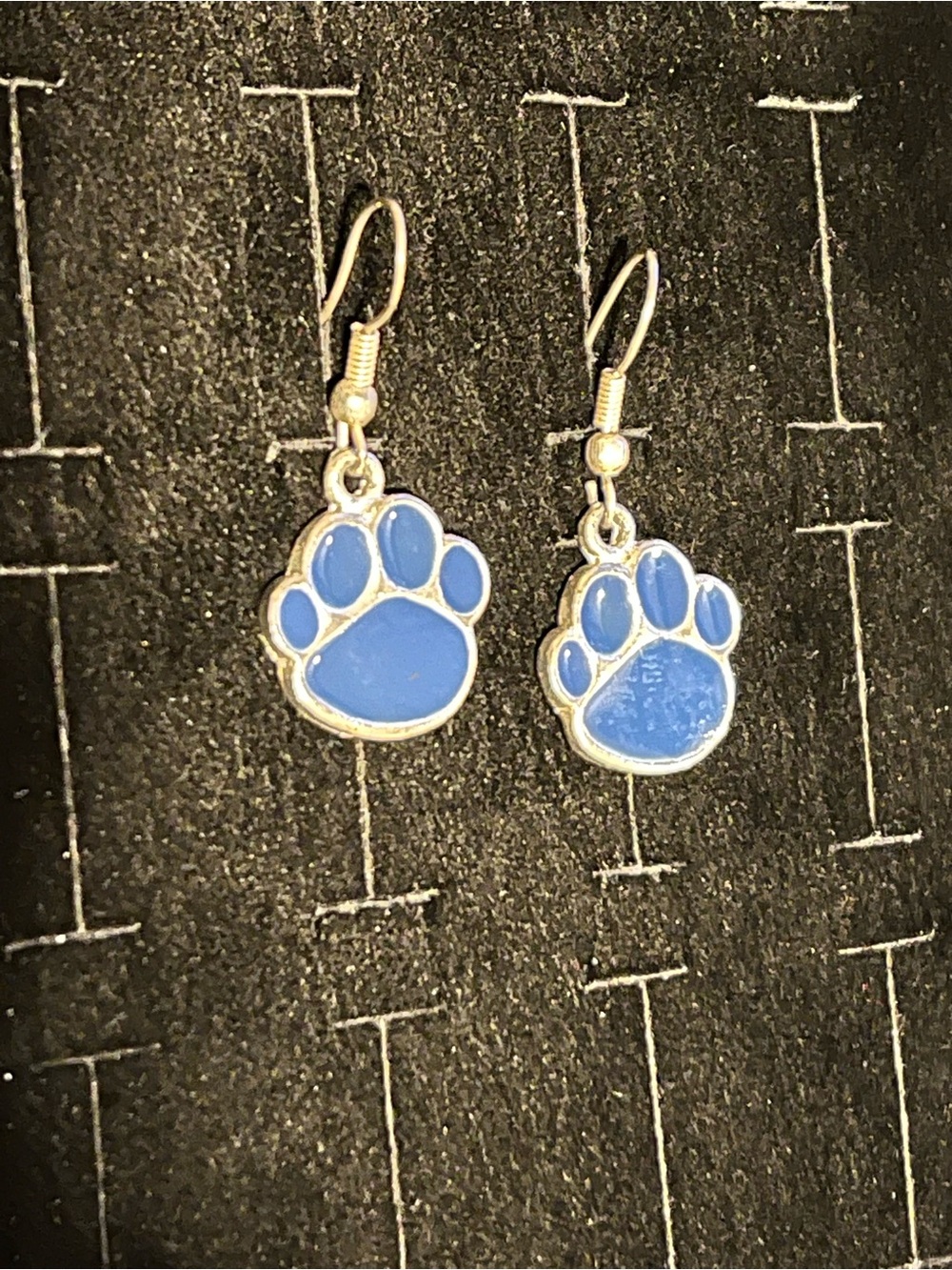 Silver toned Blue Paw Print Dangle Earrings for Pet Lovers